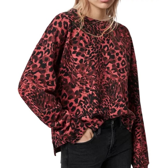 ALLSAINTS Lo Redar Leopard Print Sweatshirt size medium in pink and black - Picture 1 of 16